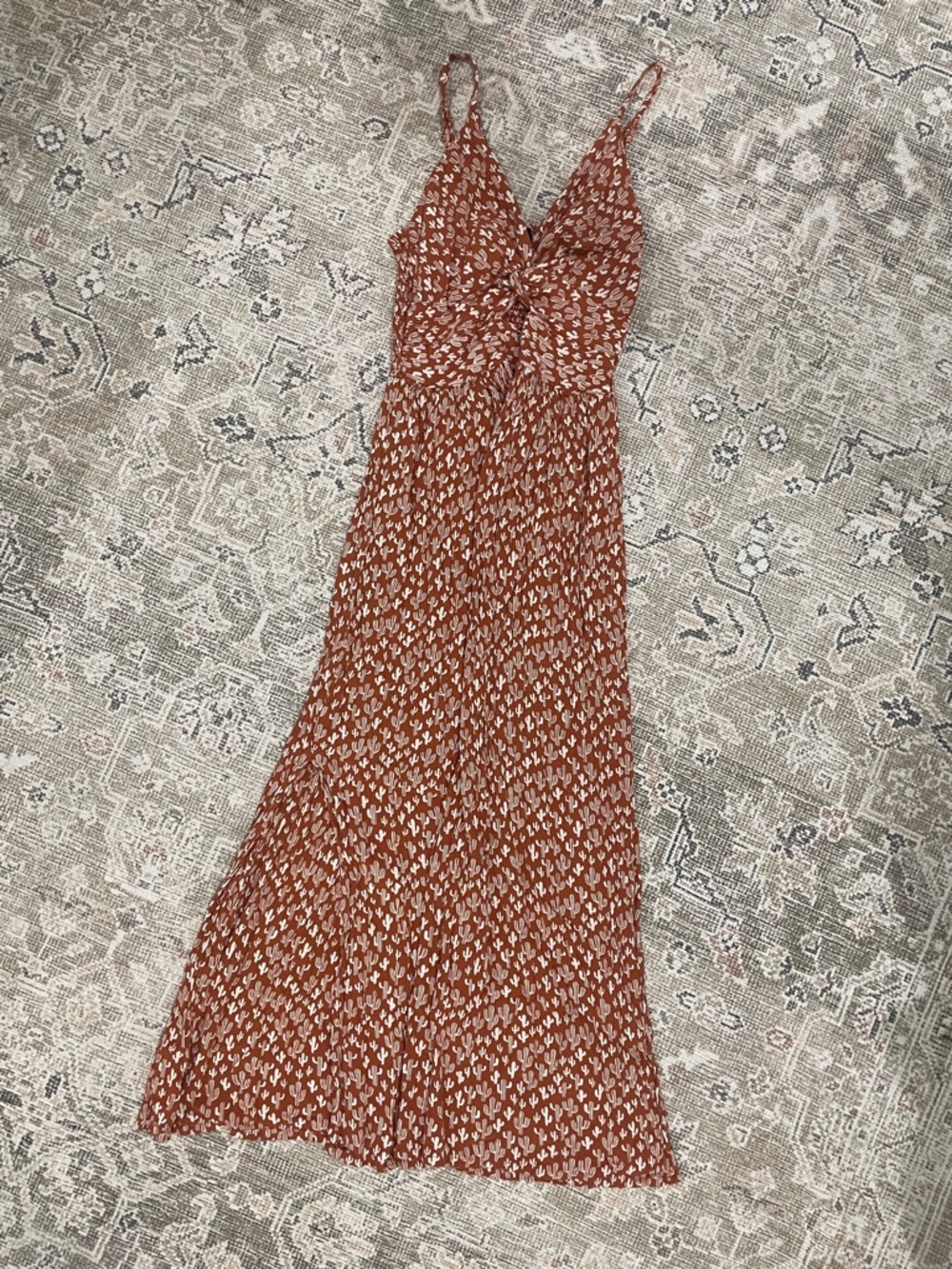 Rust Floral Tie-Knot Maxi Dress